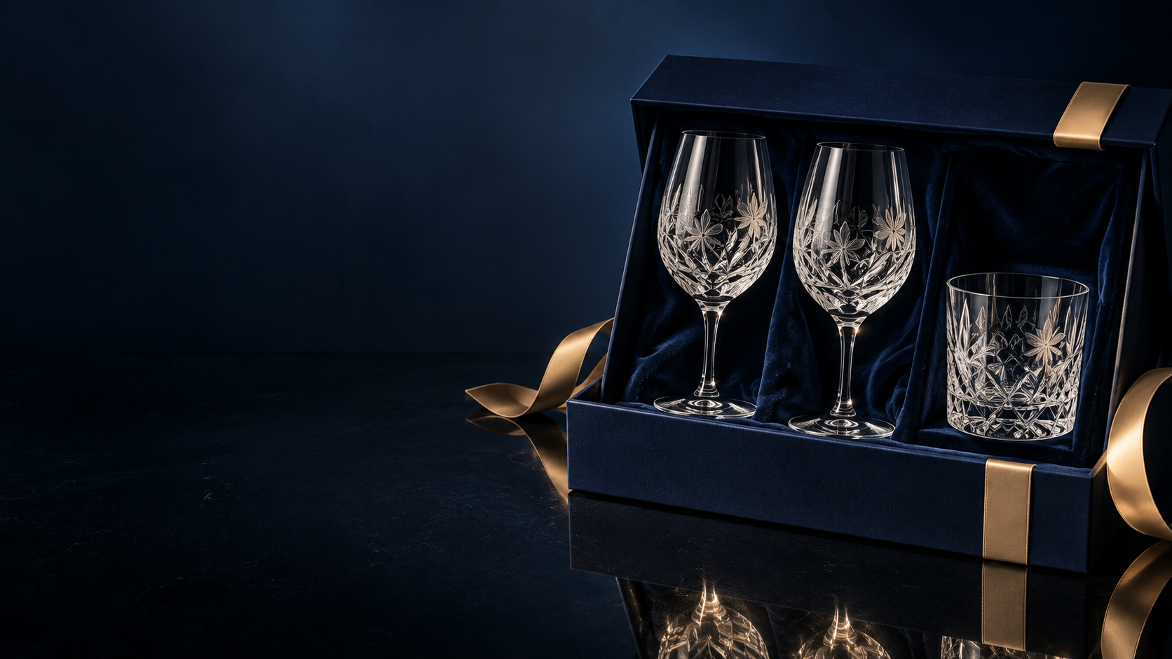 Crystal glasses presented in a premium gift box